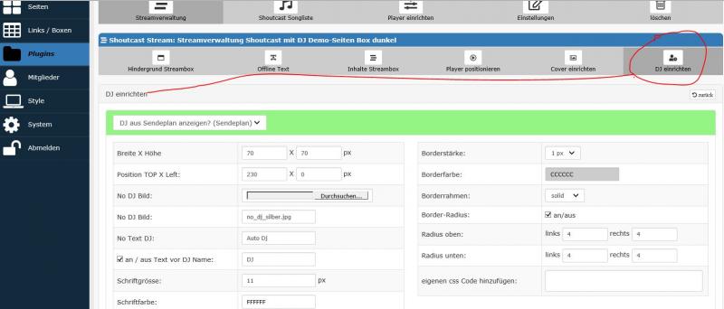 NEU Radio Shoutcast Stream mit DJ Anzeige