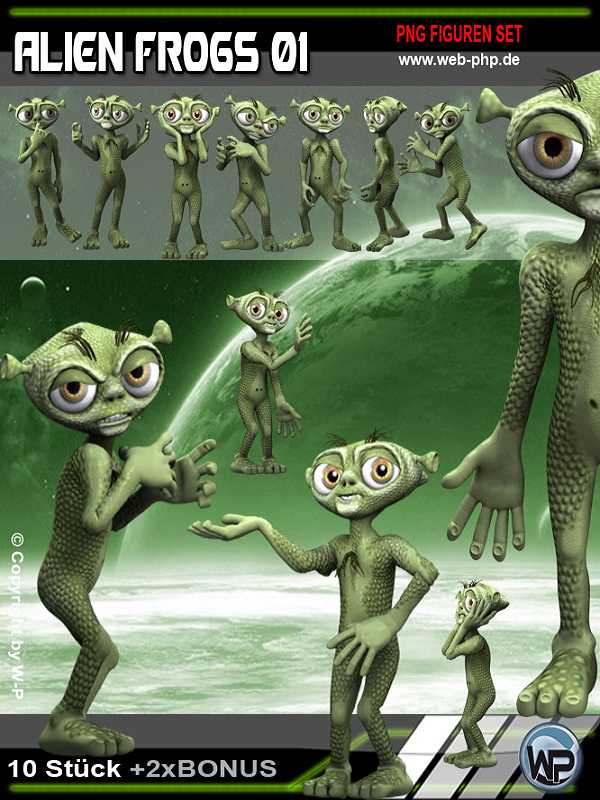 Alien Frog 01 - PNG Grafikset für Ihre Webseite
