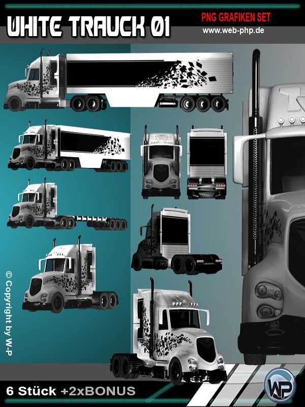 White Trucks 01 - PNG Grafikset für Ihre Webseite