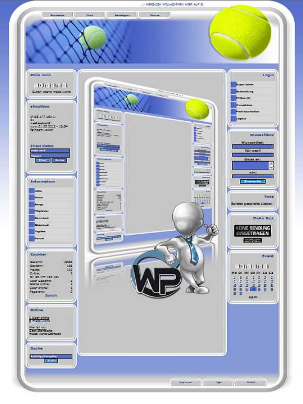 W-P Tennis, Sport-Template für das CMS Portal V2